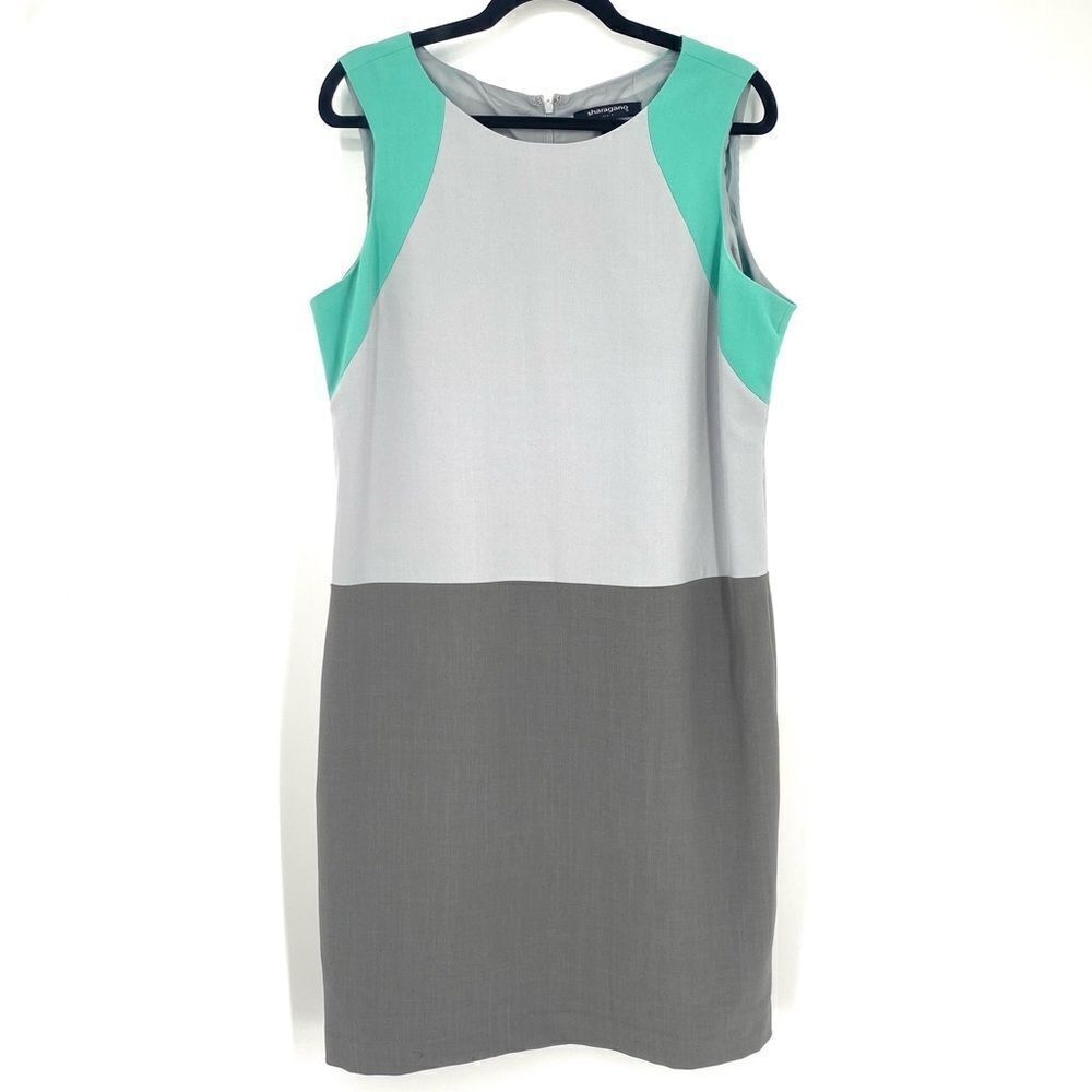 Sharagano Career Sheath Dress Size‎ 14 Colorblock Mint green & Gray plus